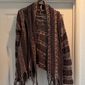 Free People Brown and Cream Knit Cardigan